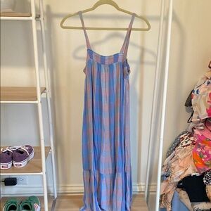 Blue and Pink Checkered Maxi Dress